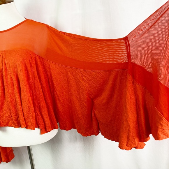 Free People On The Weekend Flowy Bell Sleeve Blouse Persimmon Red Sm NEW NWT - Picture 8 of 12